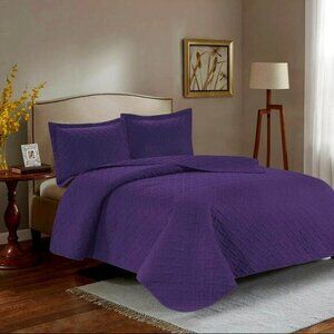3PC Quilt Bedspread Set Oversized Queen Parachute Purple